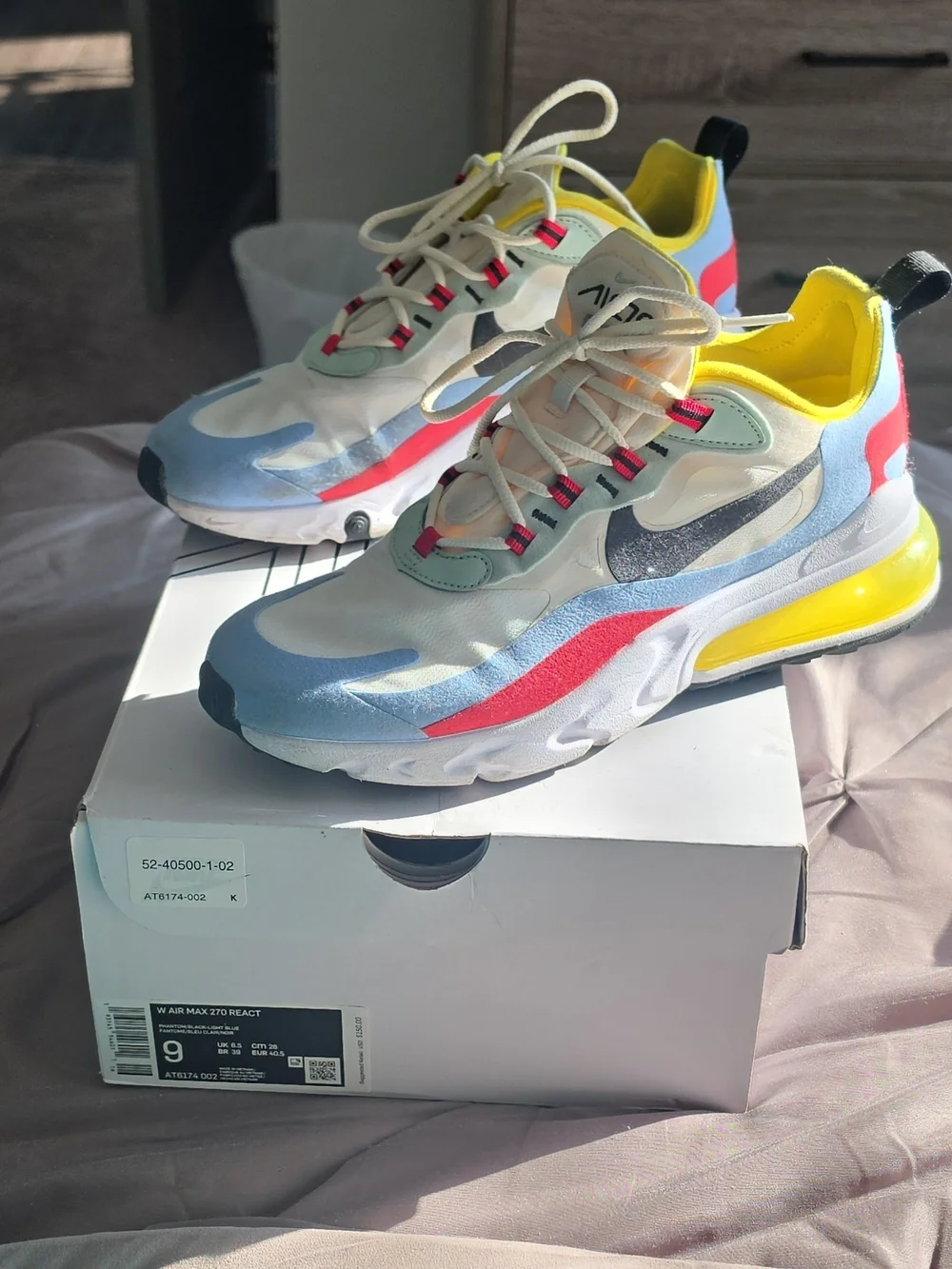 Nike Kids' Air Max 270 React White with Blue and Mint Accents